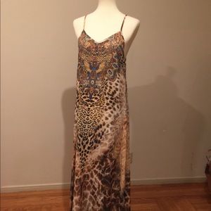 Silk Jeweled Maxi Dress Animal Print Long Dress
